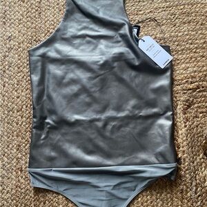 Light Silvery-Gray Bodysuit with High Neckline and High-Cut Leg Opening